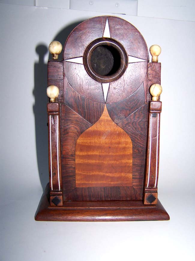 A 19th century Sailor-made inlaid mahogany ANTIQUE Pocket Watch Stand, probably Nantucket circa 1840 — image 2